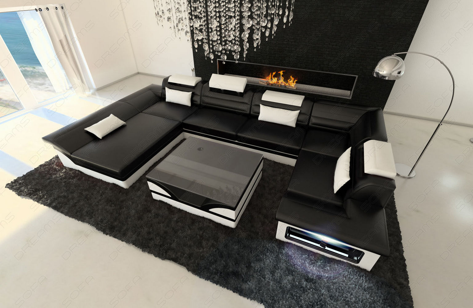 Mini Leder-Wohnlandschaft Enzo Mini – Stil & Komfort Schwarz-Weiß