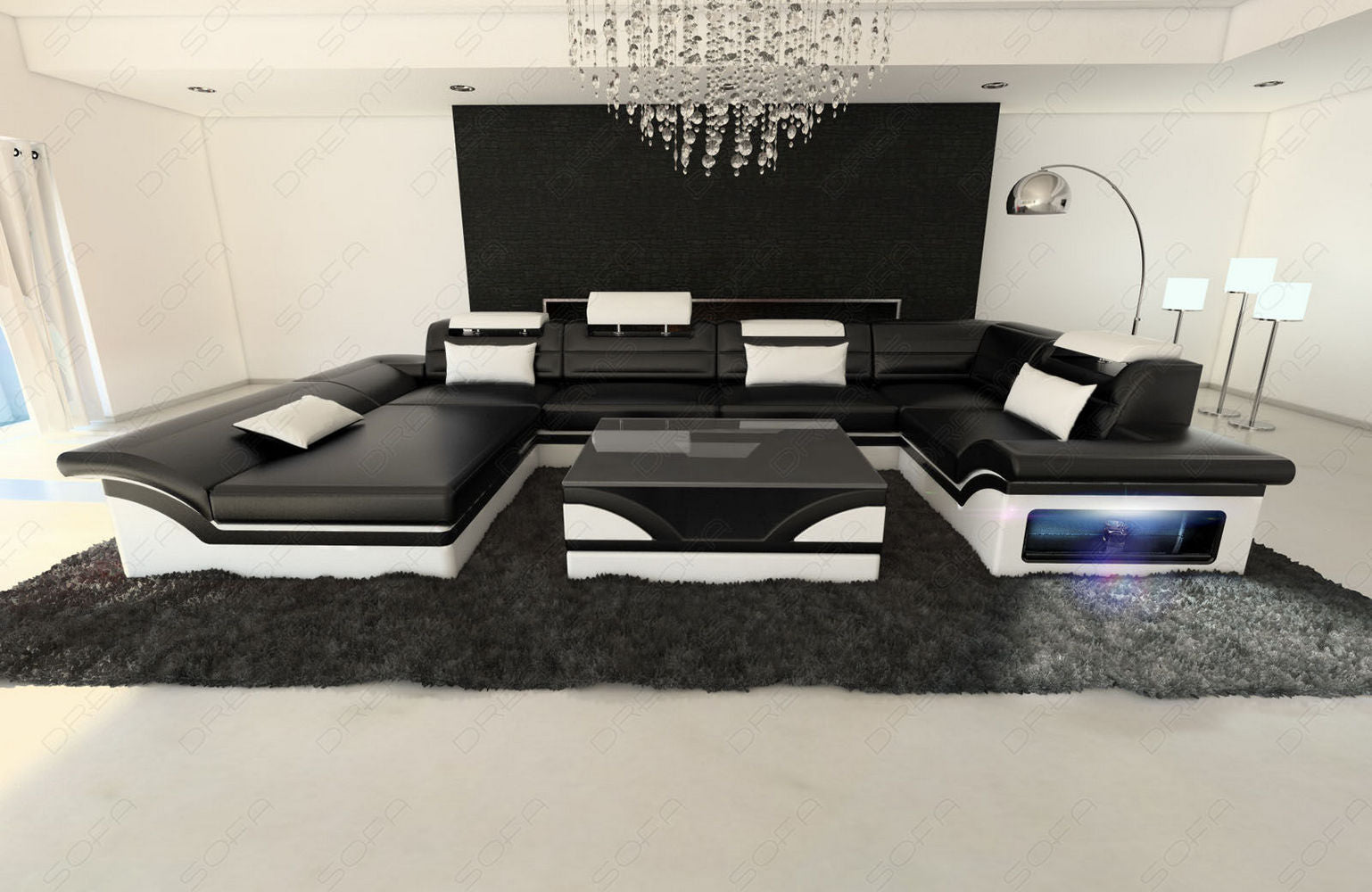 Mini Leder-Wohnlandschaft Enzo Mini – Stil & Komfort Schwarz-Weiß