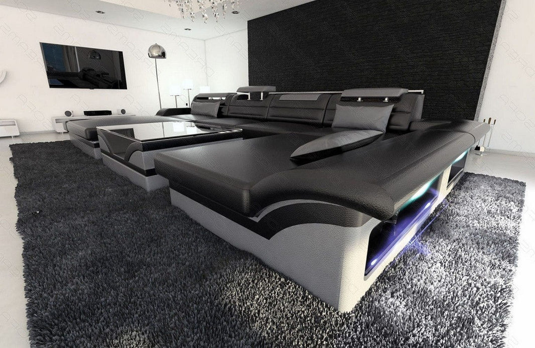 Mini Wohnlandschaft Monza Eleganz U-Form aus Leder