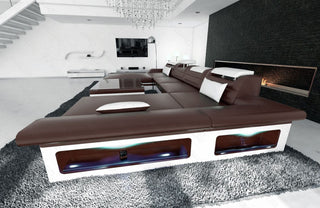 Mini Wohnlandschaft Monza Eleganz U-Form aus Leder Dunkelbraun-Weiß