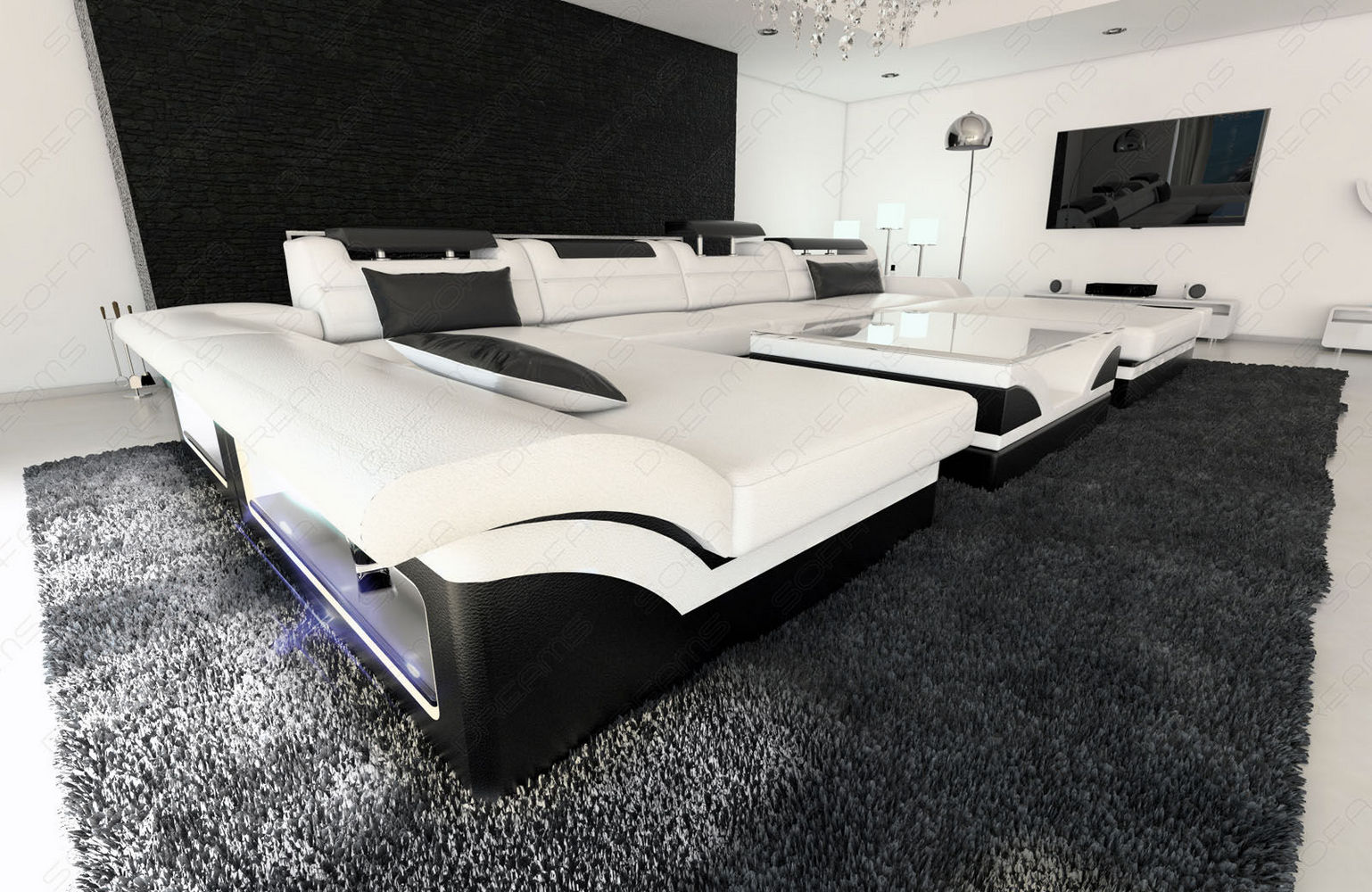 Leder Wohnlandschaft Monza U-Form