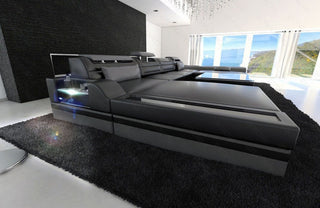 Wohnlandschaft Monza U-Form in Leder schwarz-grau