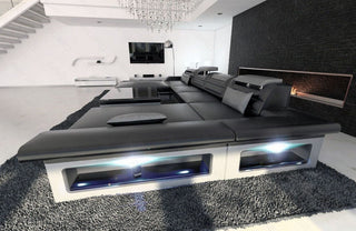 Wohnlandschaft Monza U-Form in Leder schwarz-grau