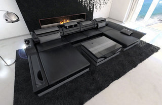 Wohnlandschaft Monza U-Form in Leder schwarz-grau