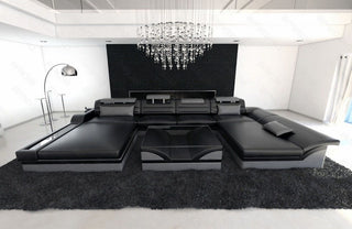 Wohnlandschaft Monza U-Form in Leder schwarz-grau