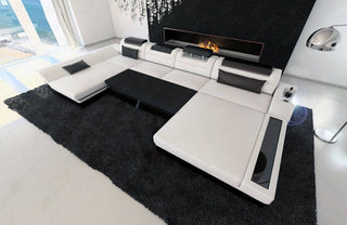 Wohnlandschaft Monza U-Form in Leder schwarz-grau