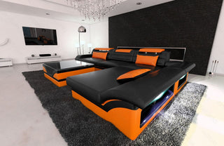 Mini Couch Monza Eleganz L-Form in Leder Schwarz-Orange