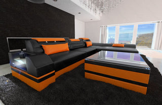 Mini Couch Monza Eleganz L-Form in Leder Schwarz-Orange