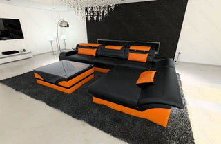 Mini Couch Monza Eleganz L-Form in Leder Schwarz-Orange