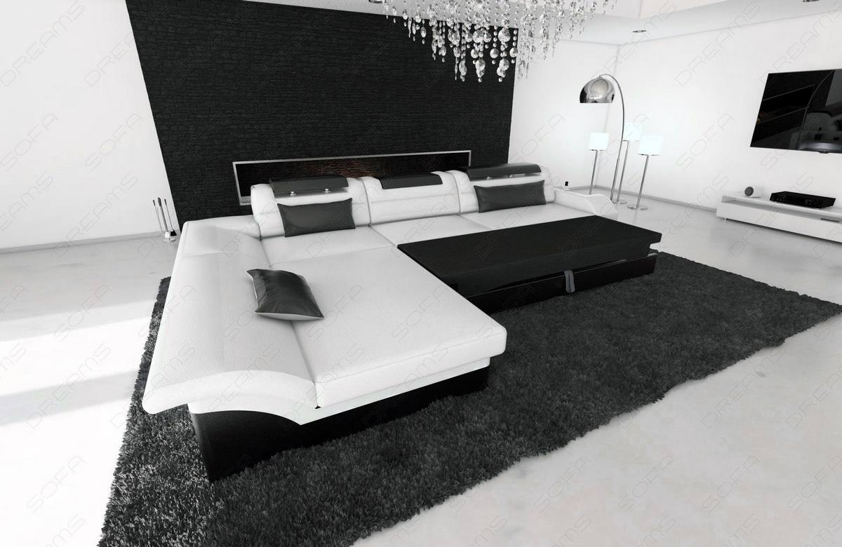 Designer Ledersofa Monza L-Form rot-schwarz