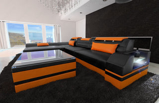 Couch Monza L-Form in Leder schwarz-orange