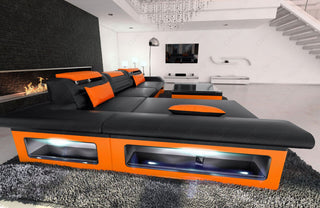 Couch Monza L-Form in Leder schwarz-orange
