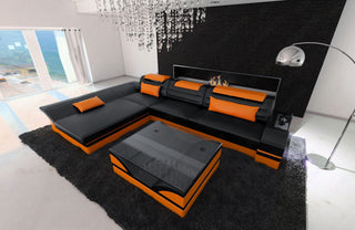 Couch Monza L-Form in Leder schwarz-orange