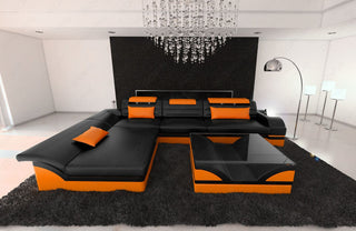 Couch Monza L-Form in Leder schwarz-orange