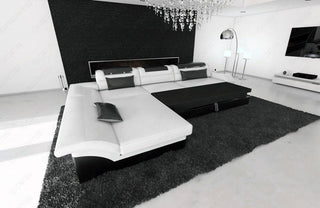 Couch Monza L-Form in Leder schwarz-orange