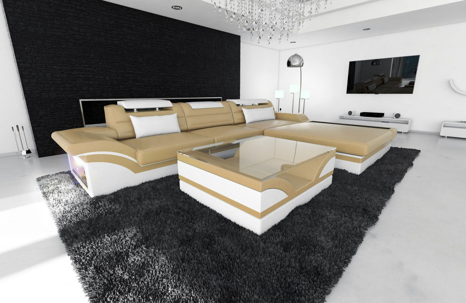 Mini Designer Ledersofa Parma L-Form