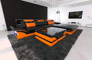 Mini Ecksofa Parma L-Form in Leder Schwarz-Orange