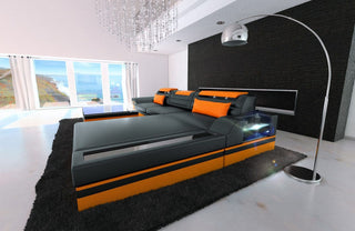 Mini Ecksofa Parma L-Form in Leder Schwarz-Orange