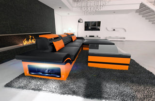 Mini Ecksofa Parma L-Form in Leder Schwarz-Orange