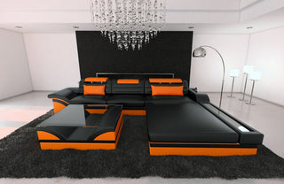 Mini Ecksofa Parma L-Form in Leder Schwarz-Orange