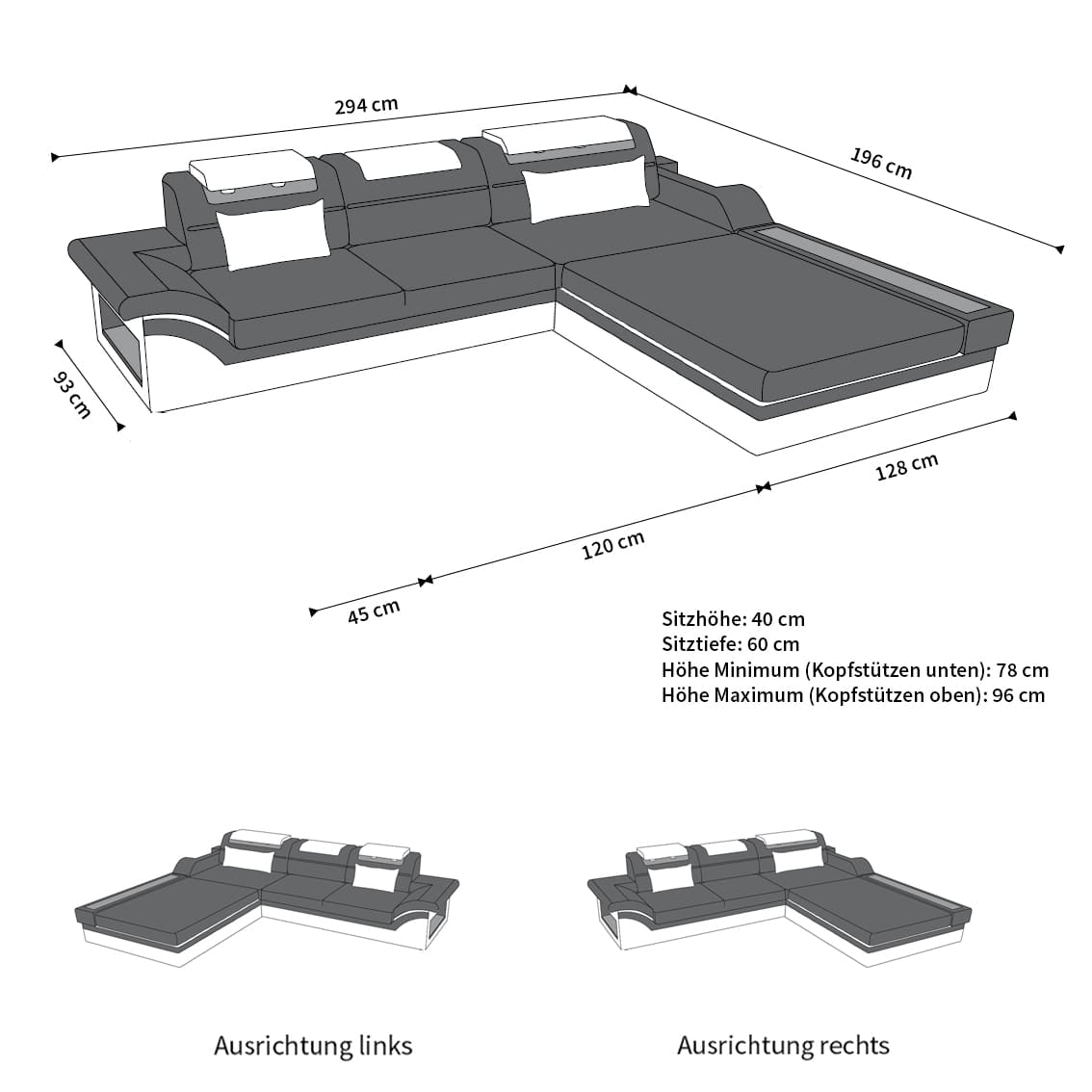 Mini Designer Ledersofa Parma L-Form Schwarz-Weiß