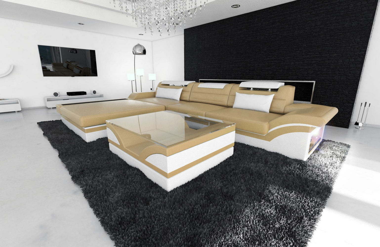 Mini Designer Ledersofa Parma L-Form