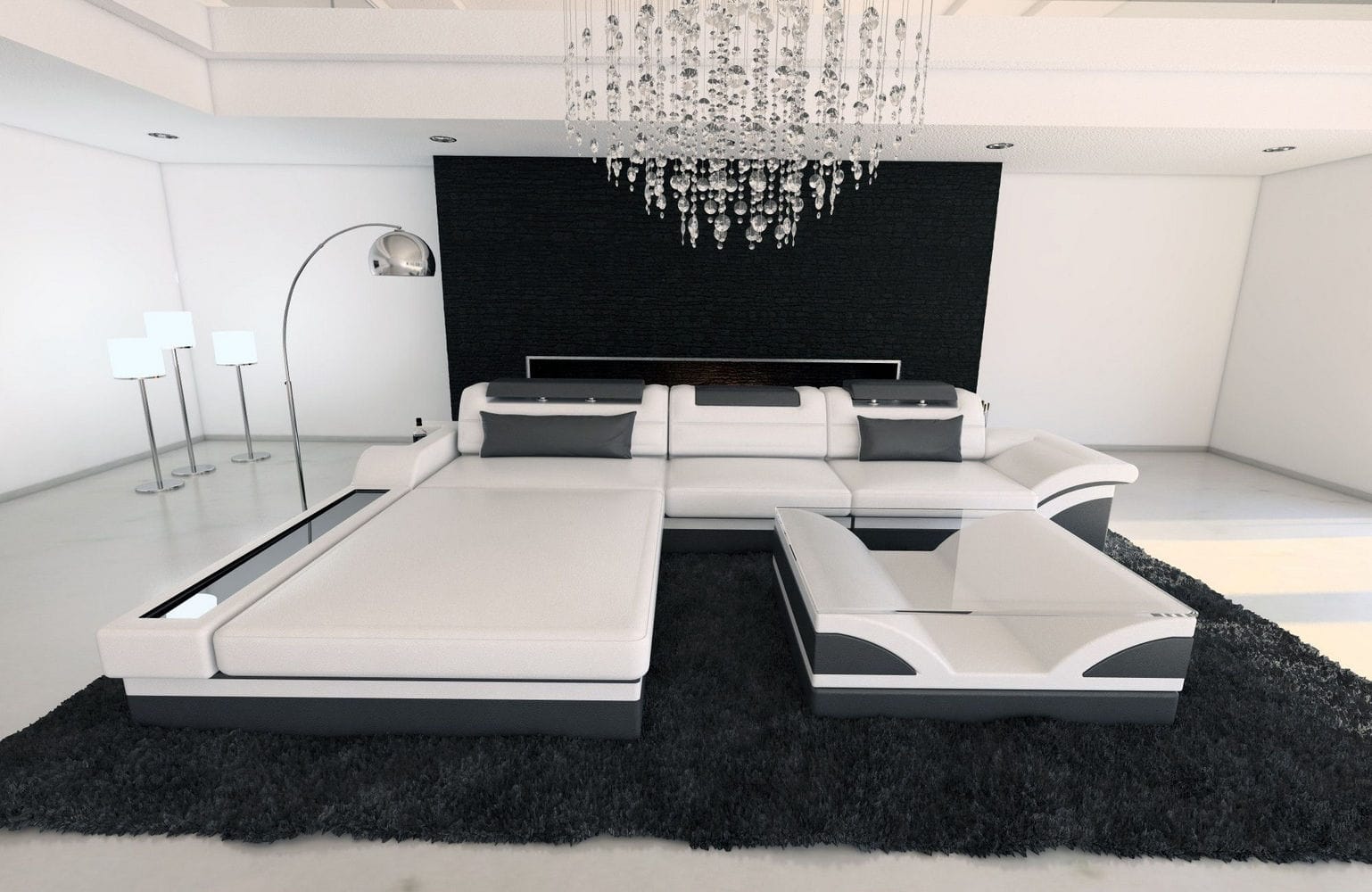 Mini Designer Ledersofa Parma L-Form Weiß-Grau