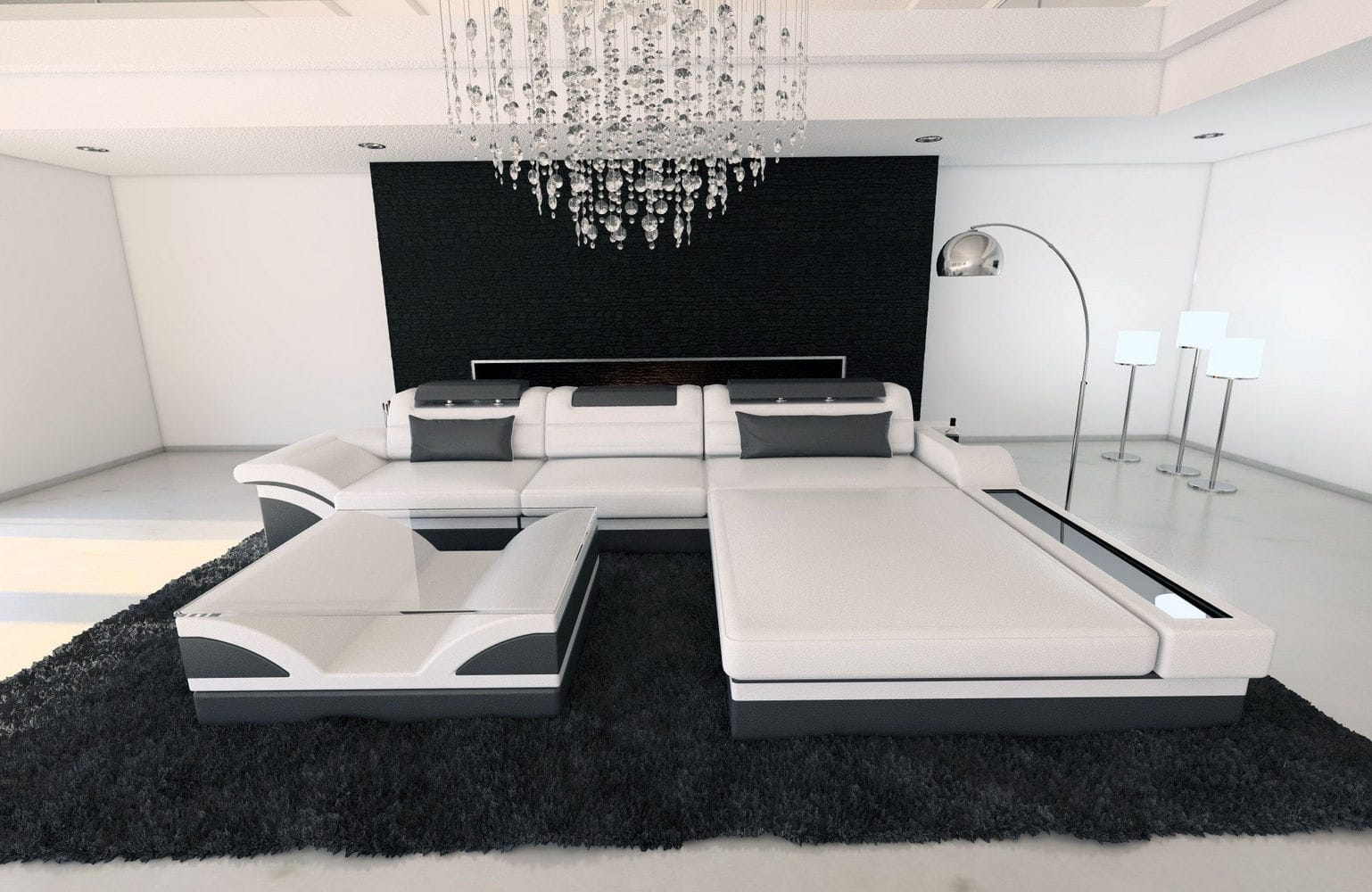 Mini Designer Ledersofa Parma L-Form Weiß-Grau
