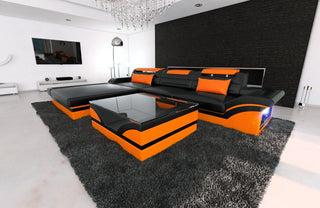 Ecksofa Parma L-Form in Leder schwarz-orange