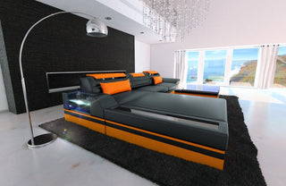 Ecksofa Parma L-Form in Leder schwarz-orange
