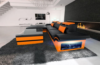 Ecksofa Parma L-Form in Leder schwarz-orange