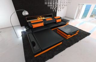 Ecksofa Parma L-Form in Leder schwarz-orange
