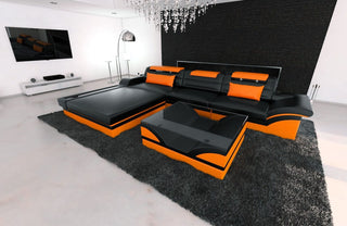 Ecksofa Parma L-Form in Leder schwarz-orange