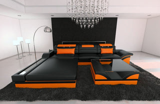 Ecksofa Parma L-Form in Leder schwarz-orange