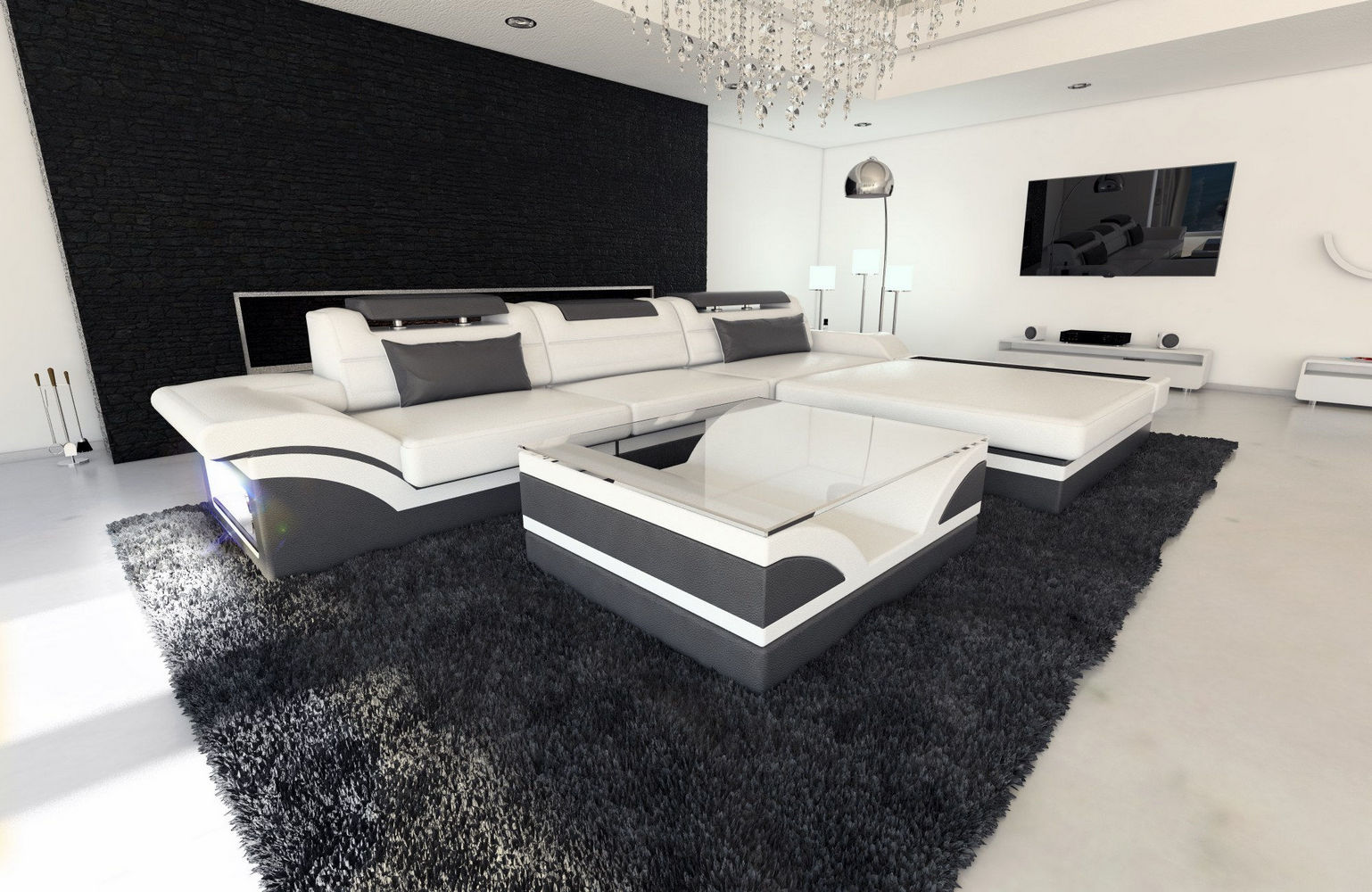 Designer Ledersofa Parma L-Form mit LED