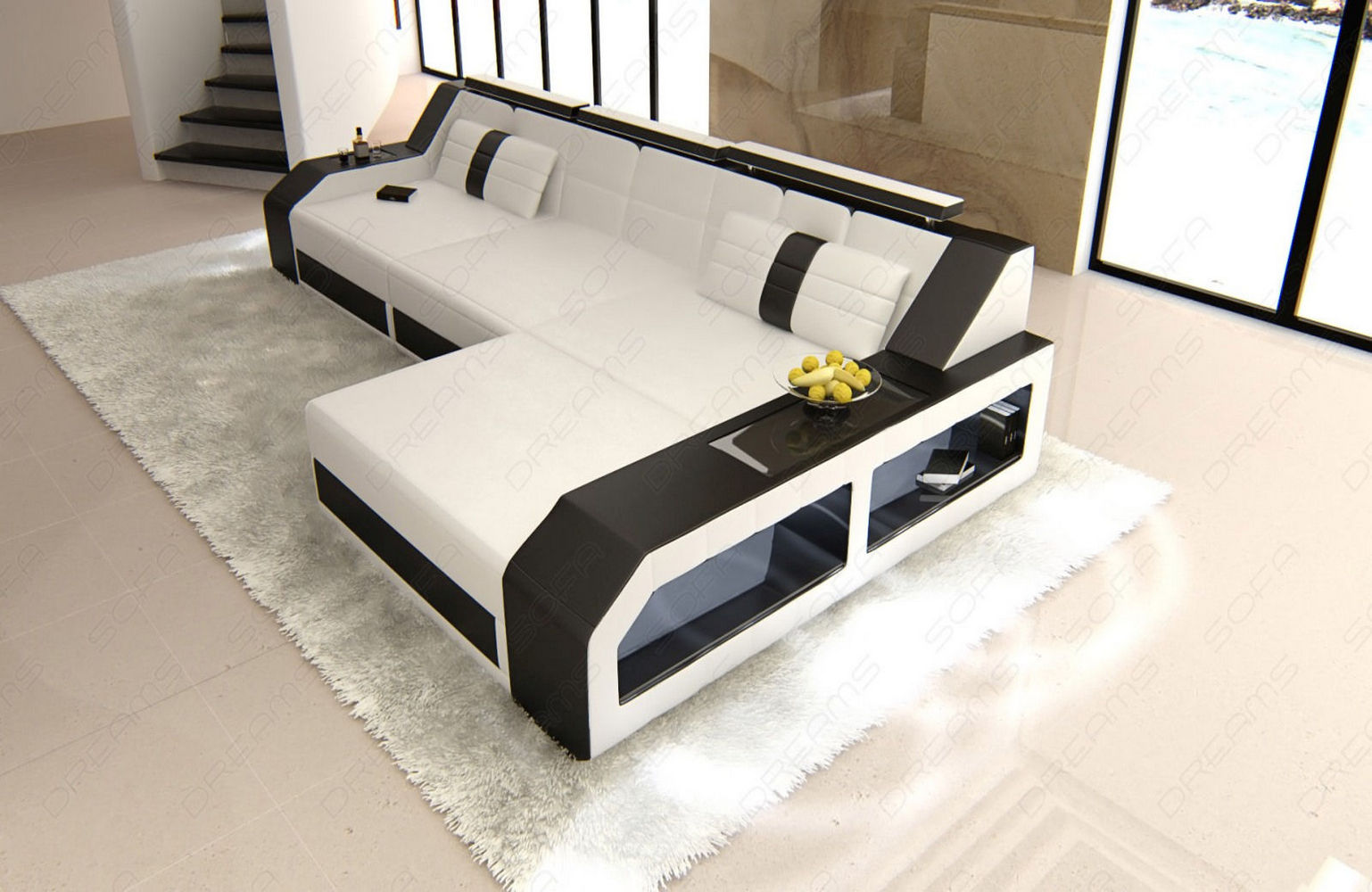 Design Ledersofa Arezzo L-Form mit LED