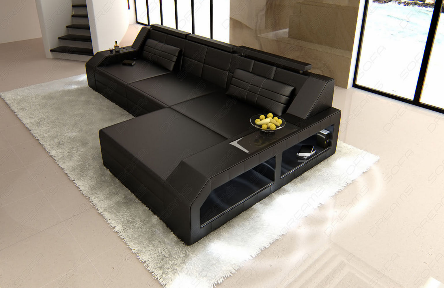 Design Ledersofa Arezzo L-Form mit LED