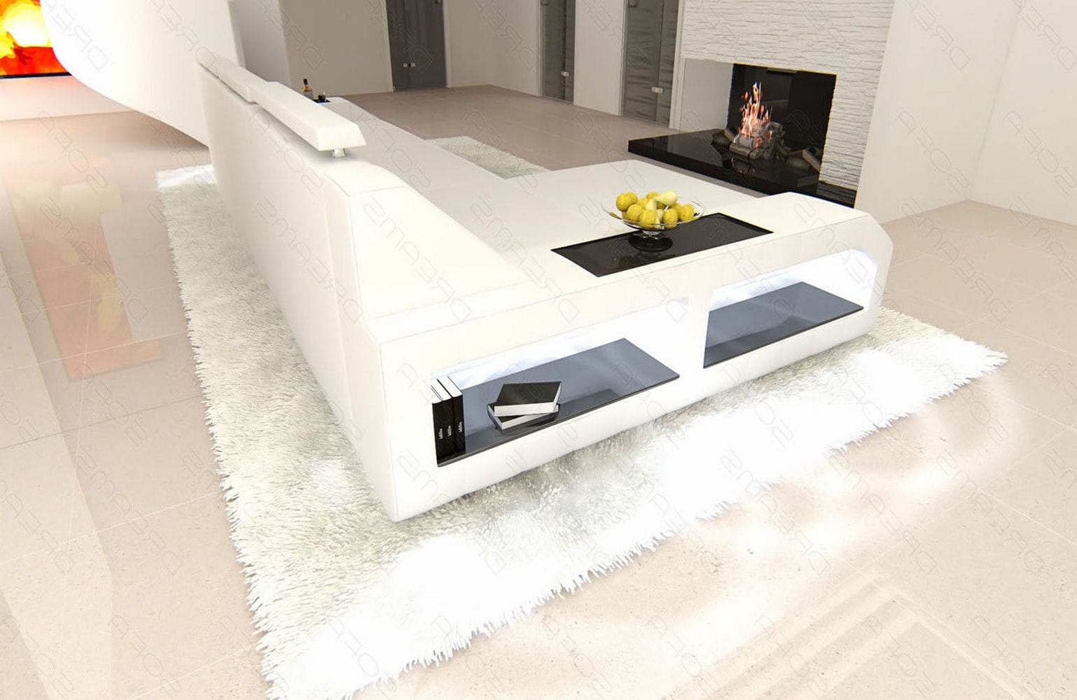 Design Ledersofa Arezzo L-Form mit LED weiß
