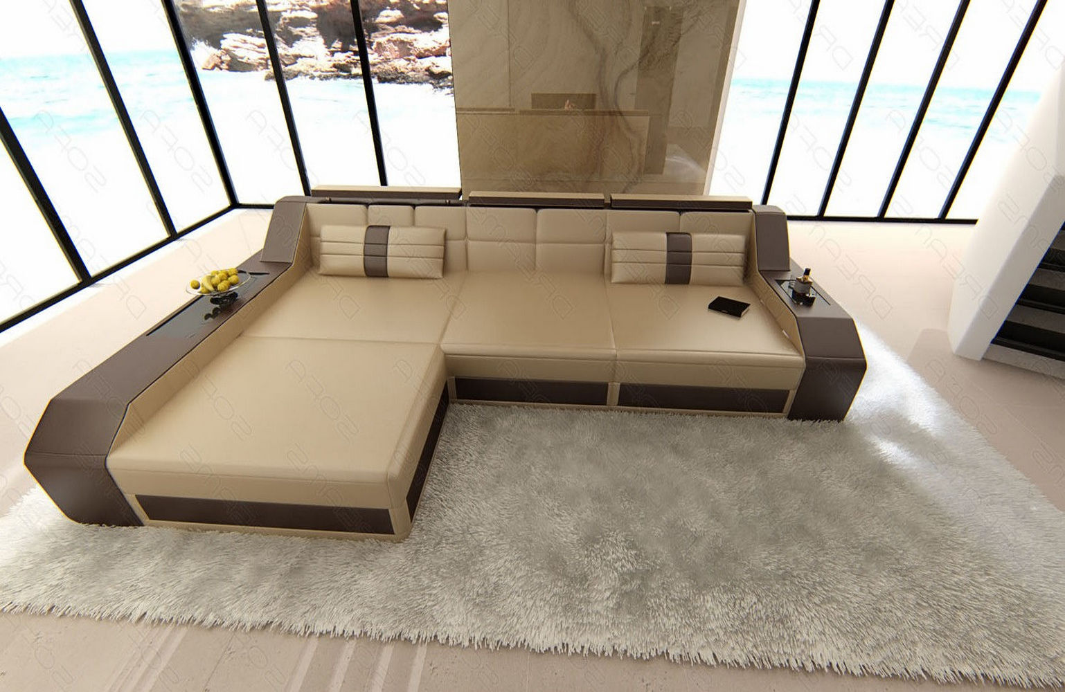 Design Ledersofa Arezzo L-Form mit LED