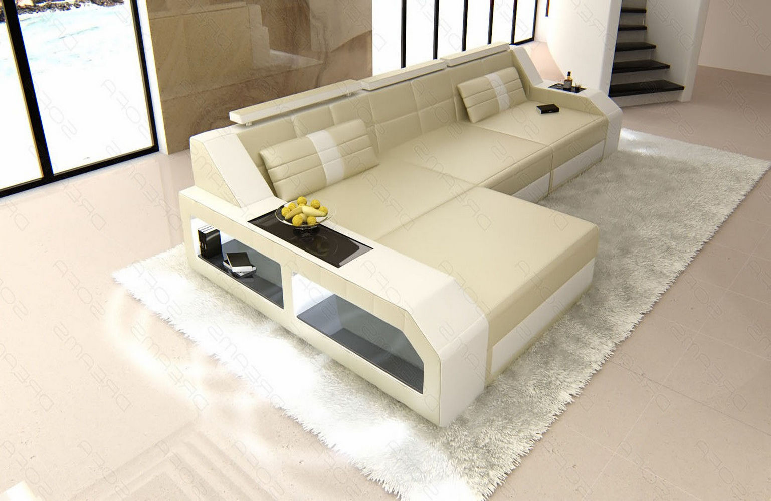 Design Ledersofa Arezzo L-Form mit LED