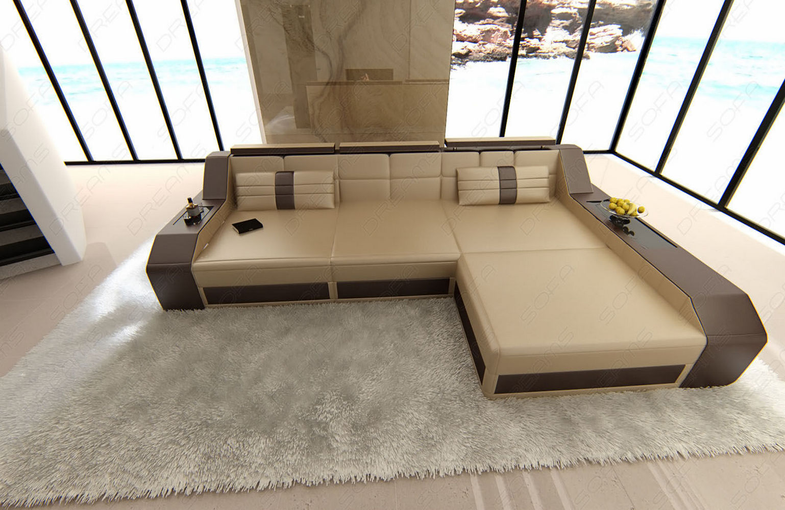 Design Ledersofa Arezzo L-Form mit LED