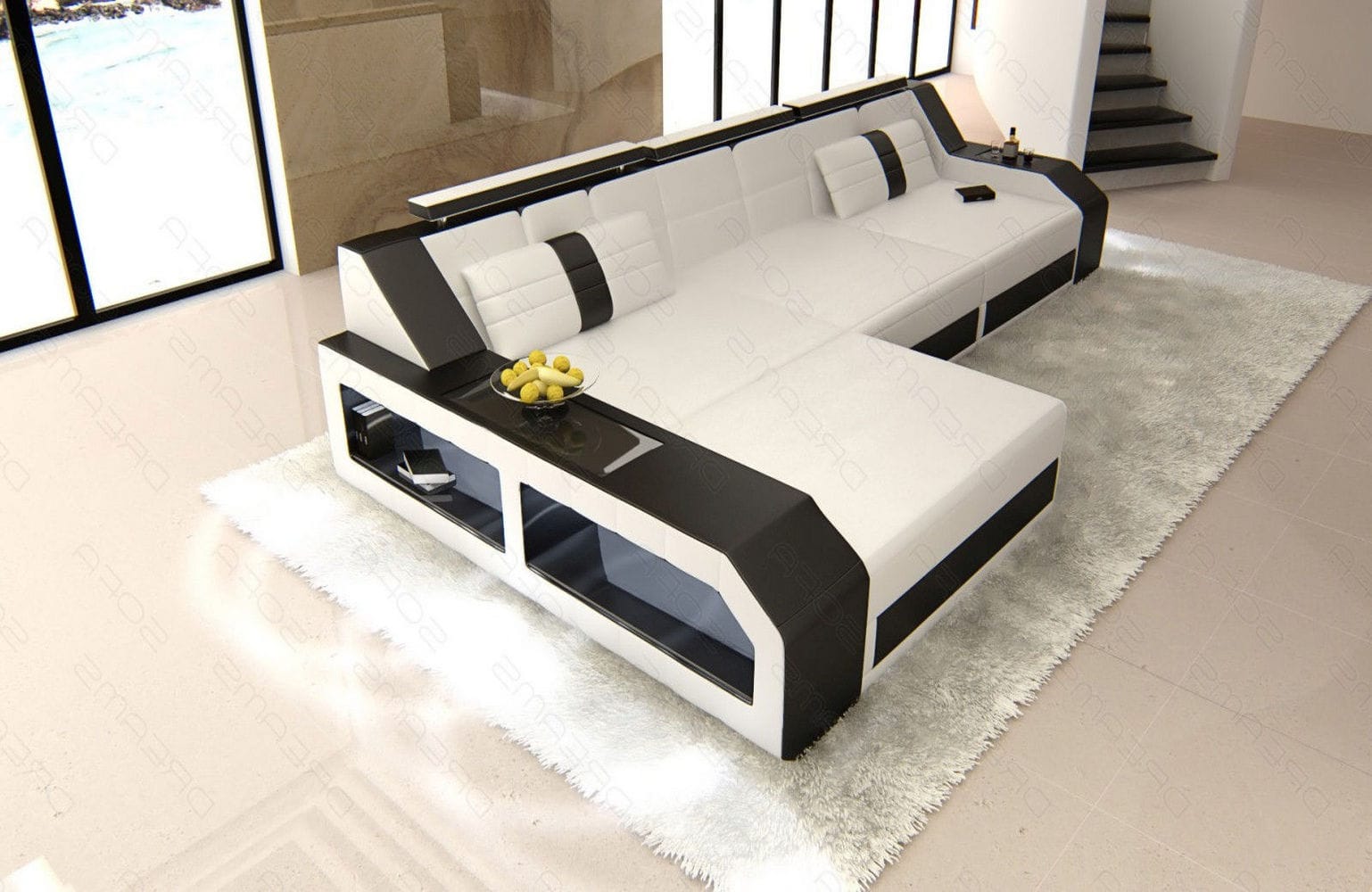 Design Ledersofa Arezzo L-Form mit LED