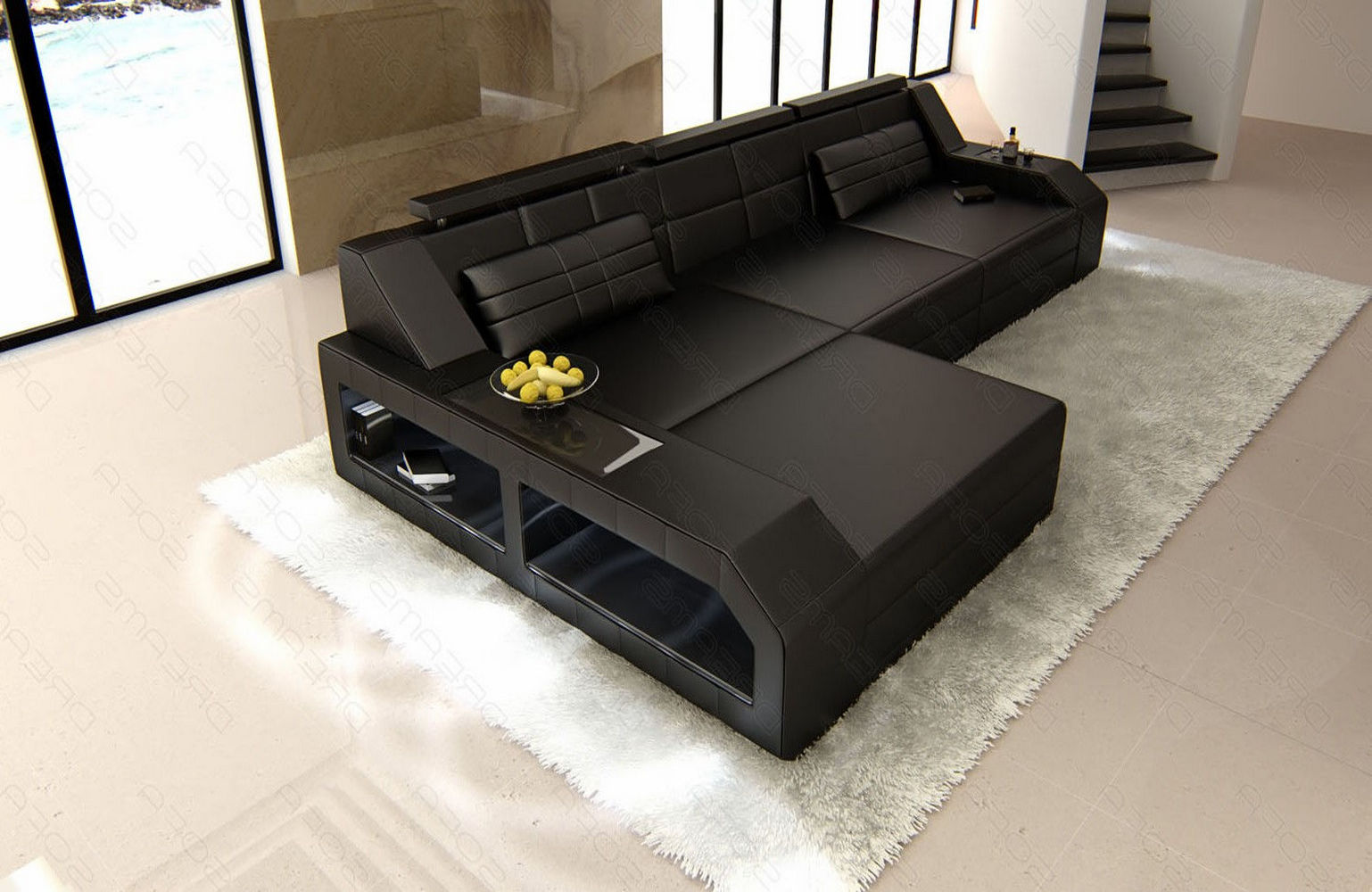 Design Ledersofa Arezzo L-Form mit LED