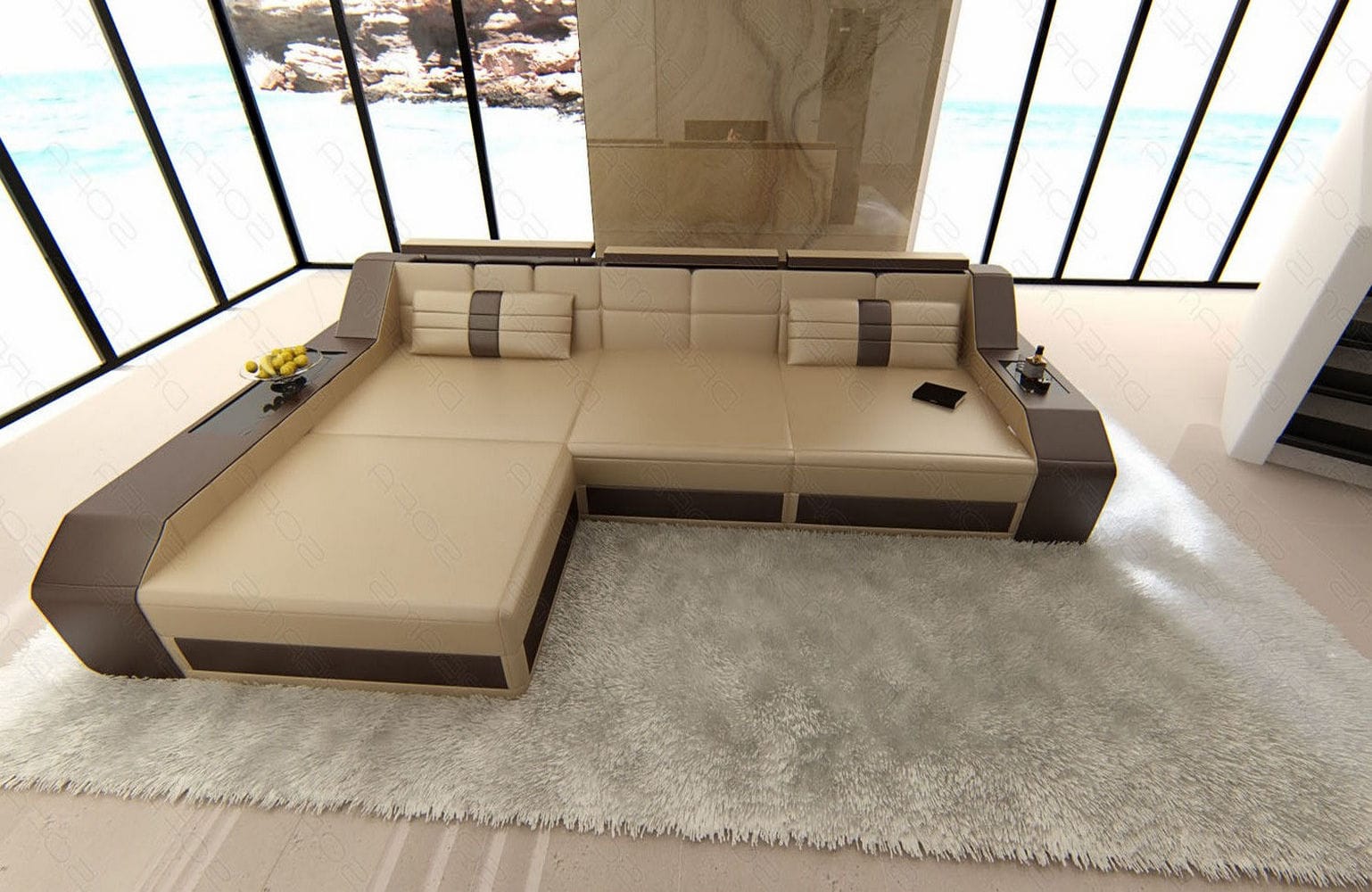 Design Ledersofa Arezzo L-Form mit LED