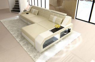 Couch Arezzo L-Form in Leder beige-weiß