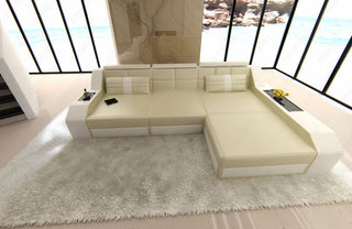 Couch Arezzo L-Form in Leder beige-weiß