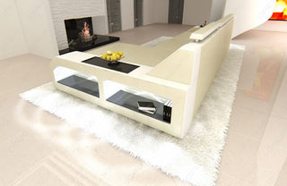 Couch Arezzo L-Form in Leder beige-weiß