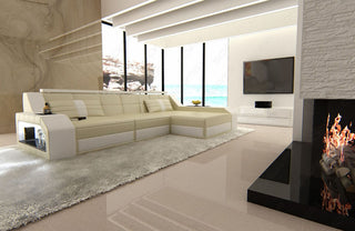 Couch Arezzo L-Form in Leder beige-weiß
