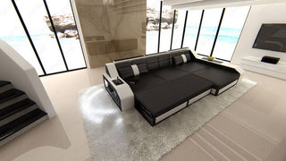 Couch Arezzo L-Form in Leder beige-weiß