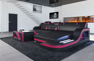 Mini Ecksofa Palermo L-Form aus Leder Schwarz-Pink